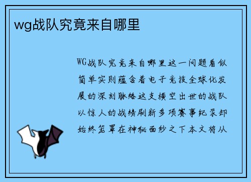 wg战队究竟来自哪里