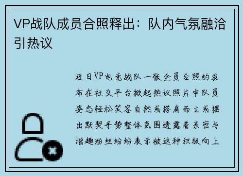 VP战队成员合照释出：队内气氛融洽引热议