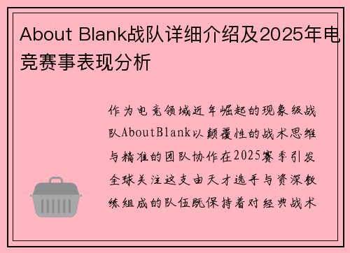 About Blank战队详细介绍及2025年电竞赛事表现分析