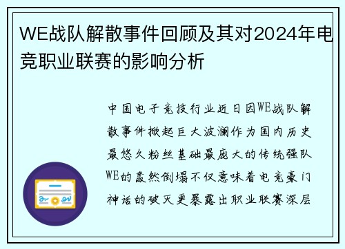 WE战队解散事件回顾及其对2024年电竞职业联赛的影响分析